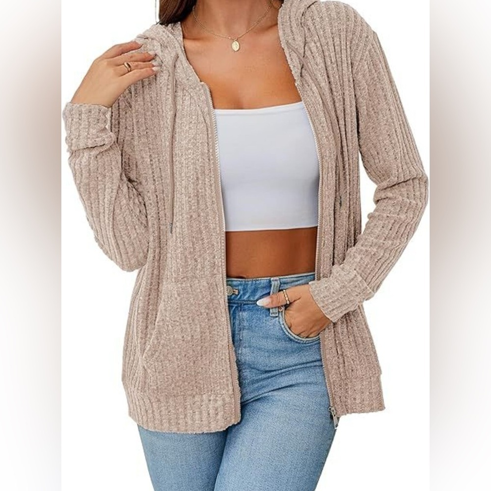 Ribbed Zip Up Hooded Outerwear